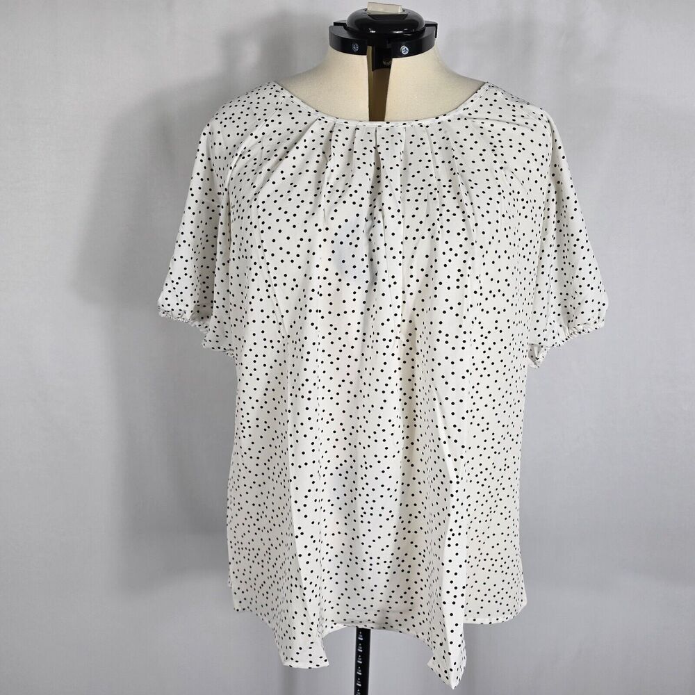 Women's White Polka Dot Short Sleeve Blouse